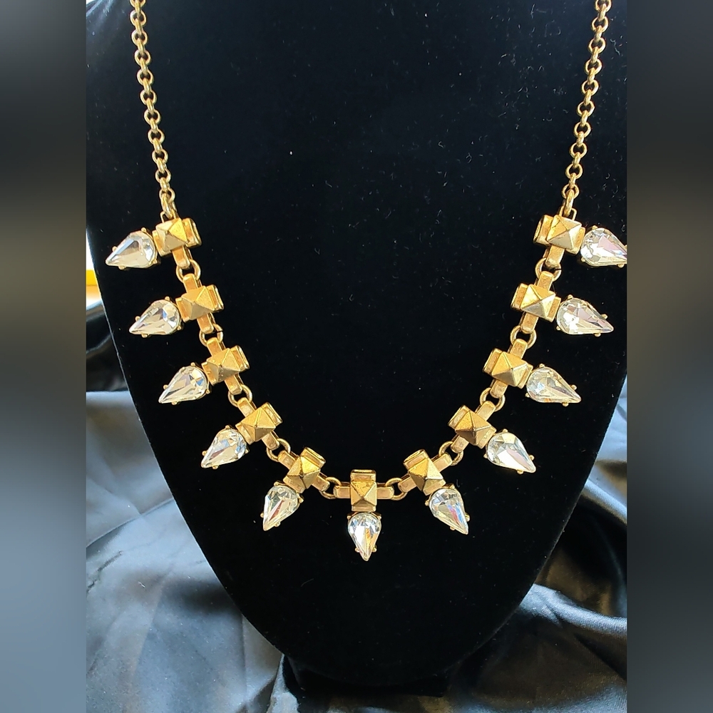 Vintage J.Crew Gold Tone Crystal Statement Necklace.
